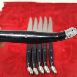 6X Laguiole Jean Dubost Steak Knives France Bee Black Handle 9" Serrated